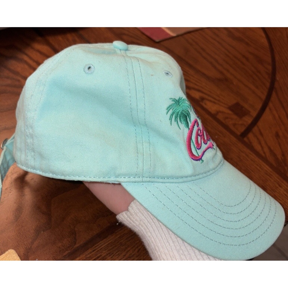 Enjoy Coca Cola Baseball Cap Light Blue Pink Palm Trees Unisex OS Hat Adjustable - Picture 4 of 7